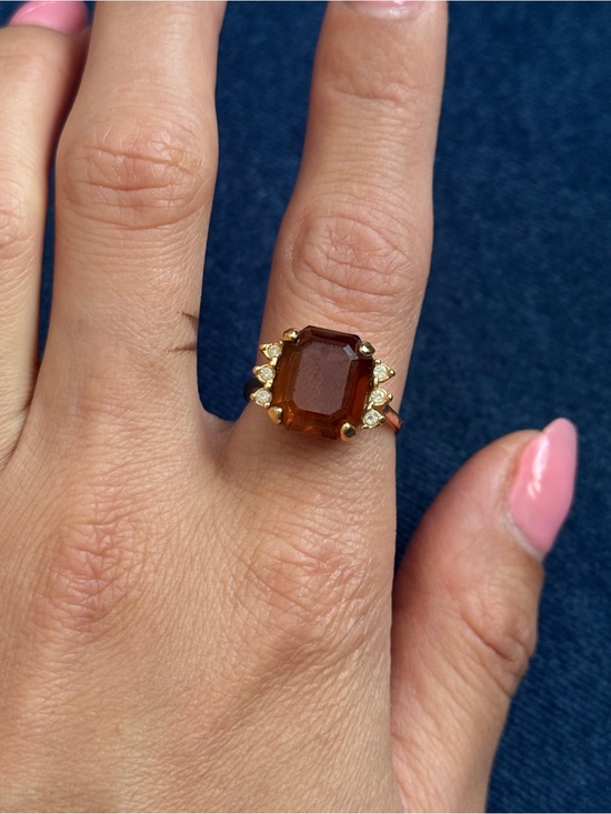 Vintage Jewelry - Stunning Vintage Gold plated Orange Stone Cocktail Ring Size 7